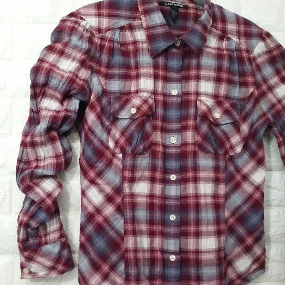 Lucky Brand Plaid Western Blouse Sz-M - image 11