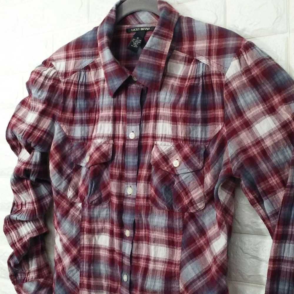 Lucky Brand Plaid Western Blouse Sz-M - image 12