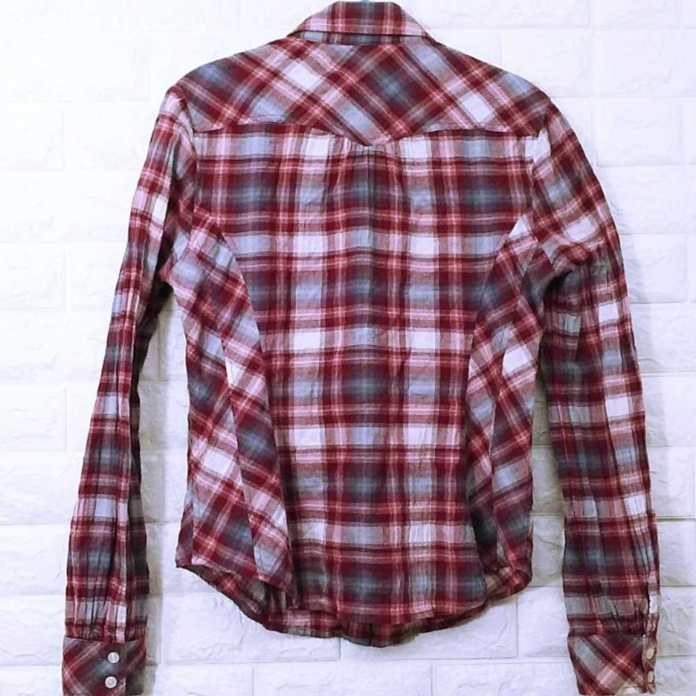 Lucky Brand Plaid Western Blouse Sz-M - image 3