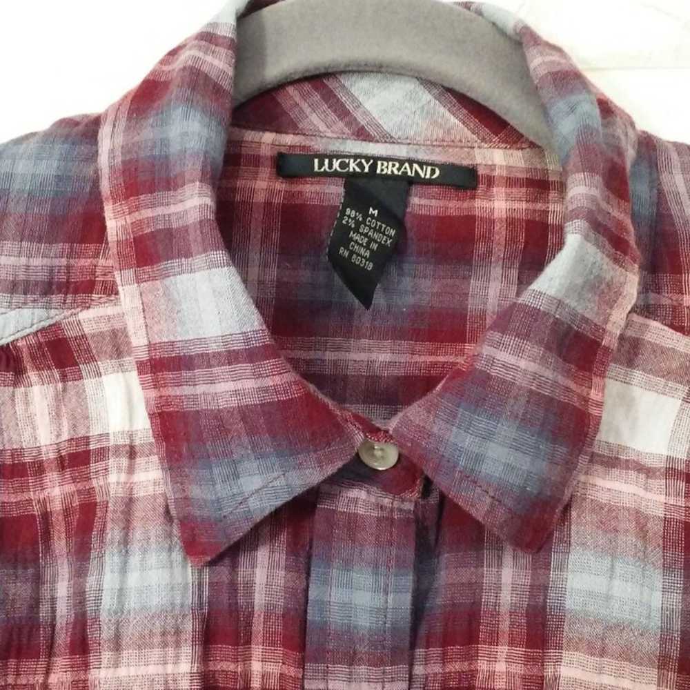 Lucky Brand Plaid Western Blouse Sz-M - image 4