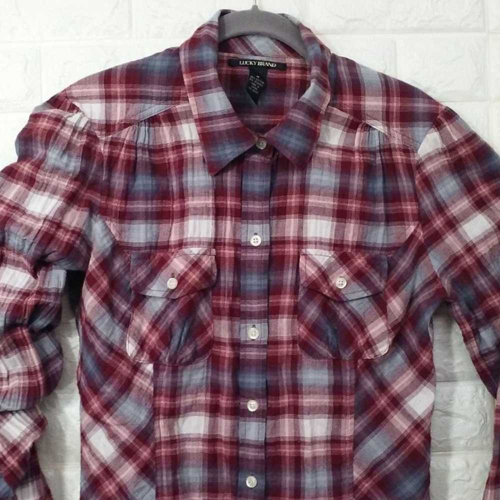 Lucky Brand Plaid Western Blouse Sz-M - image 7