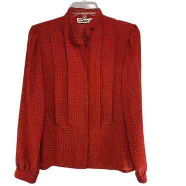 Vintage 80's Chaus Red Button Up Pleated Blouse S… - image 1