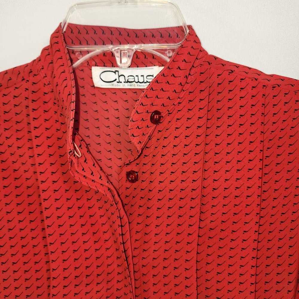 Vintage 80's Chaus Red Button Up Pleated Blouse S… - image 3