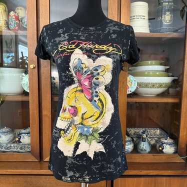 Vintage Y2K Ed Hardy Butterfly & Skull Graphic Te… - image 1