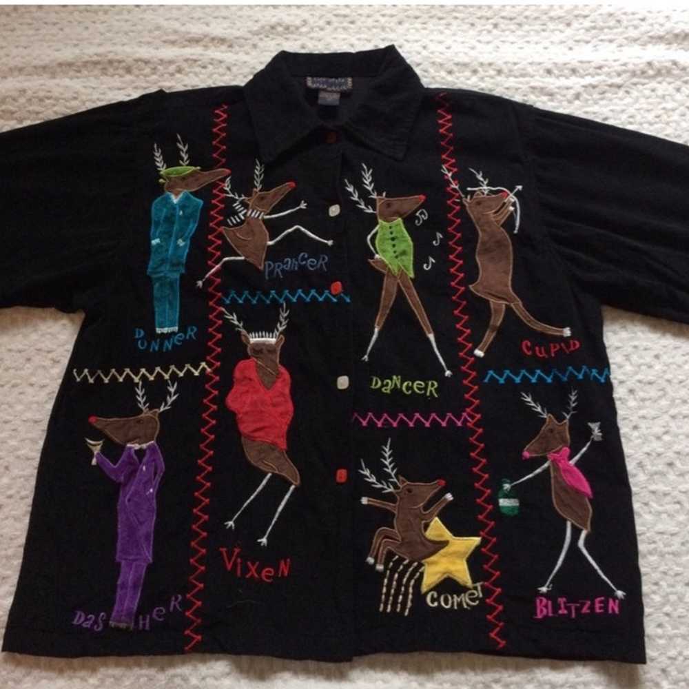 Vintage Reindeer Christmas Holiday Blouse - image 11