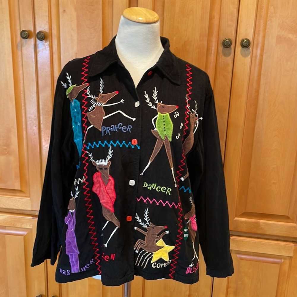 Vintage Reindeer Christmas Holiday Blouse - image 1