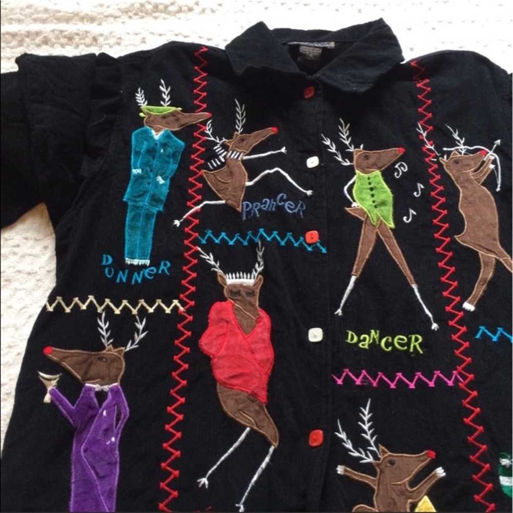 Vintage Reindeer Christmas Holiday Blouse - image 5