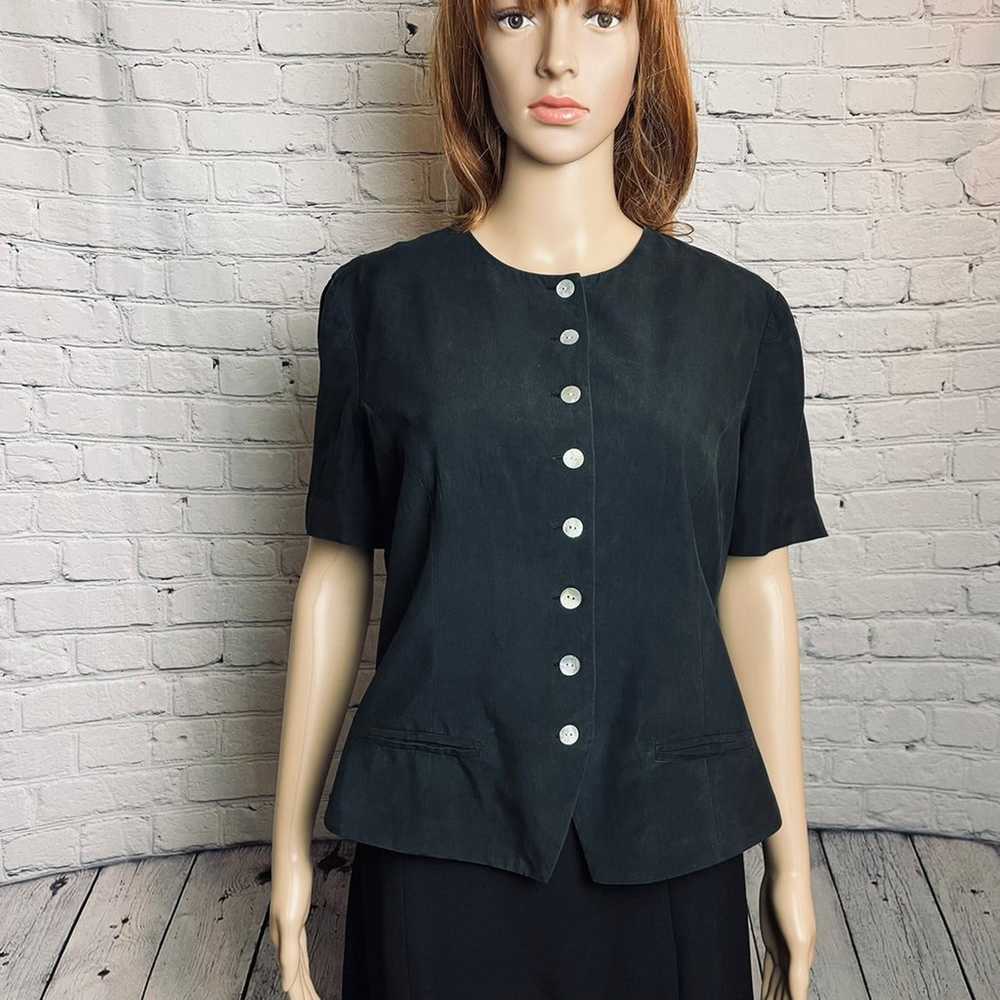 Vintage Spenser Jeremy Black Silk Short Sleeve Ja… - image 1