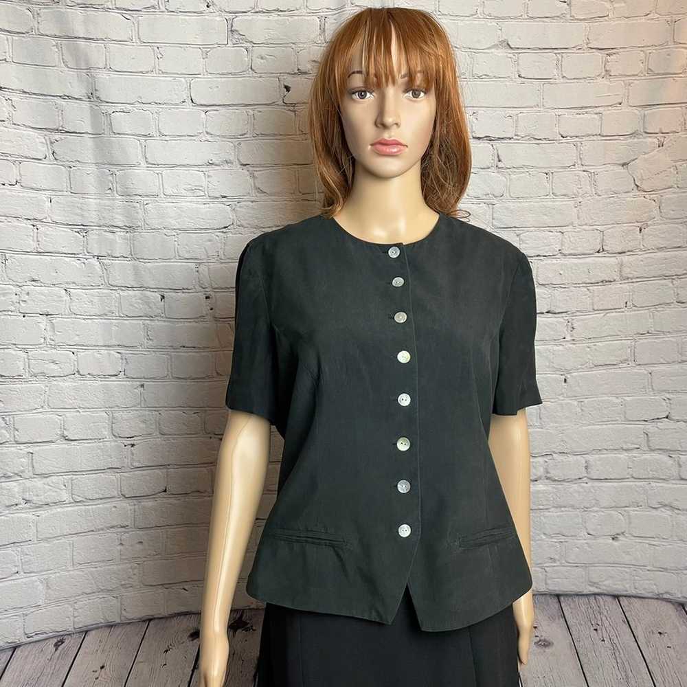 Vintage Spenser Jeremy Black Silk Short Sleeve Ja… - image 2