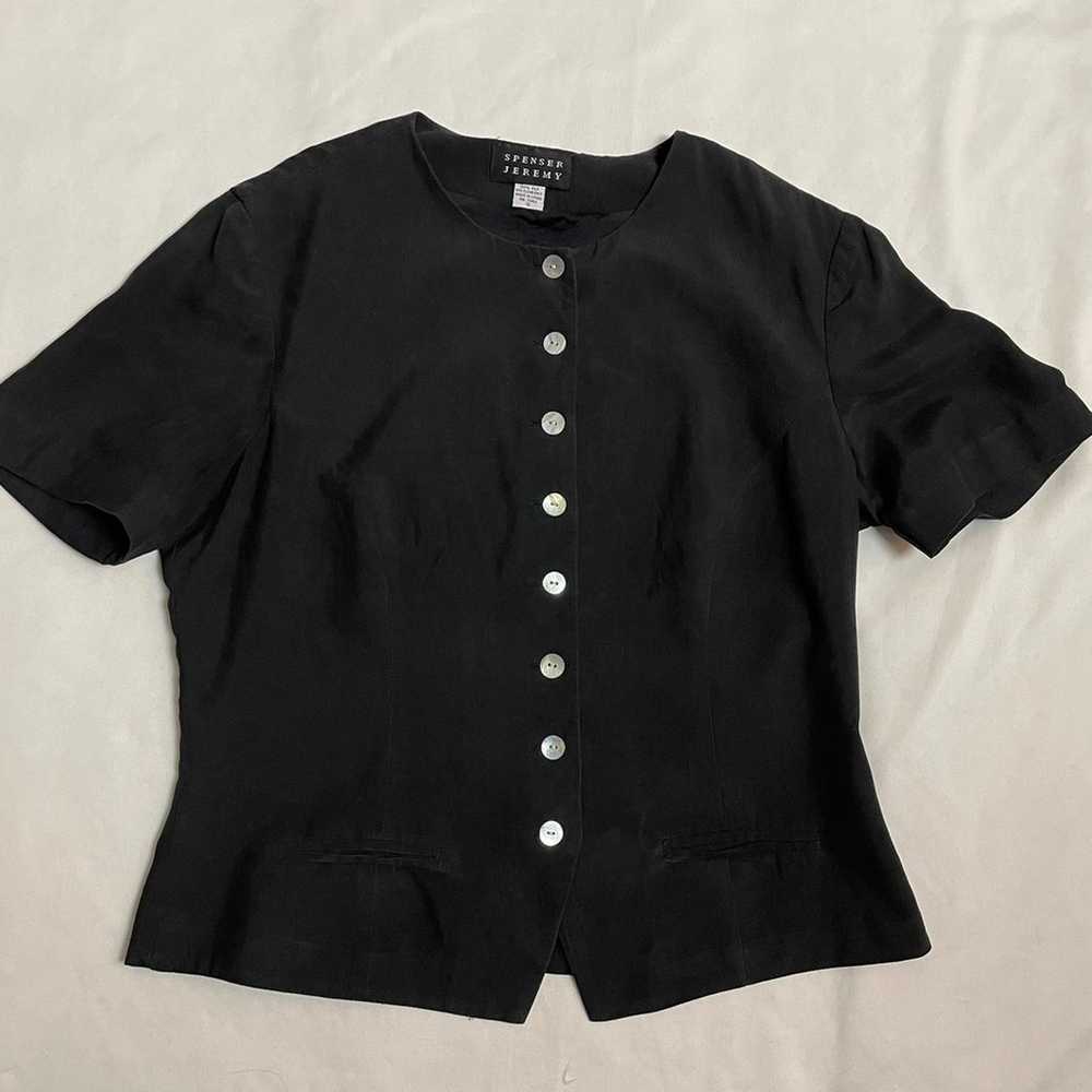 Vintage Spenser Jeremy Black Silk Short Sleeve Ja… - image 9