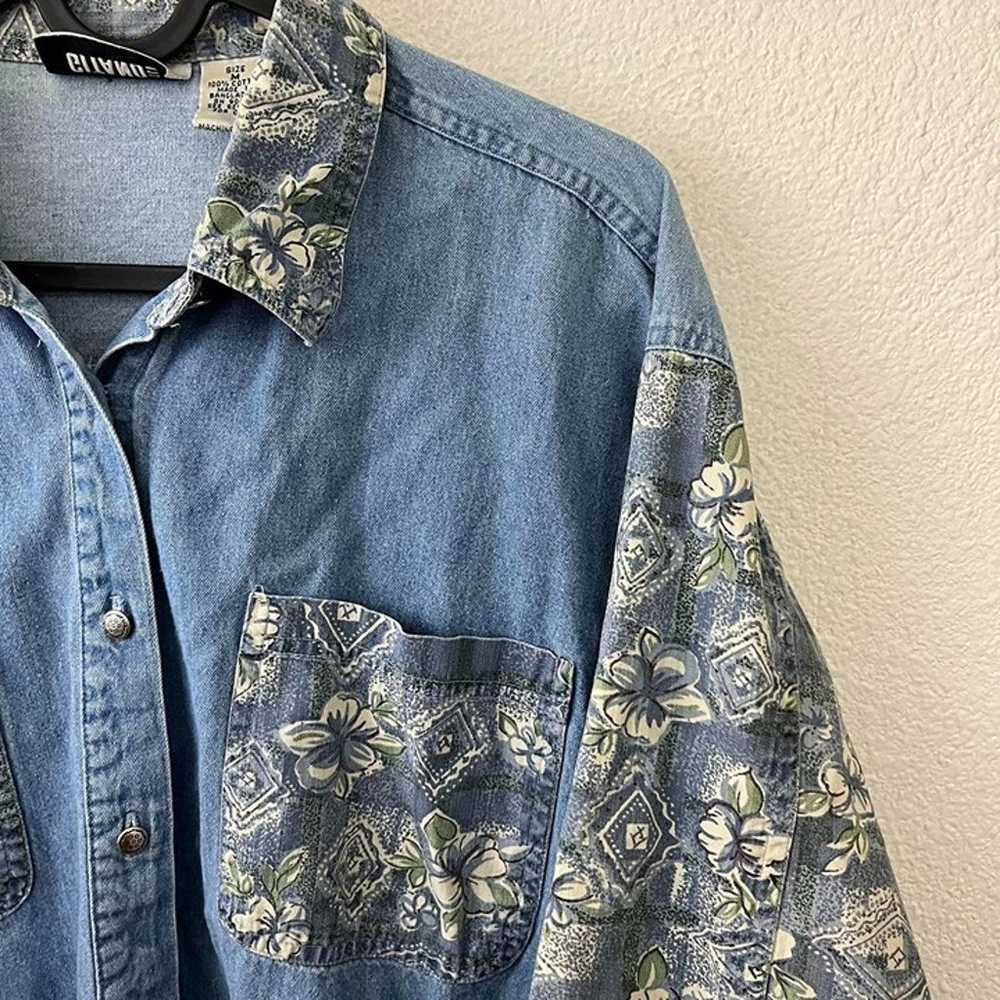 vintage denim floral patchwork button up shirt - image 4