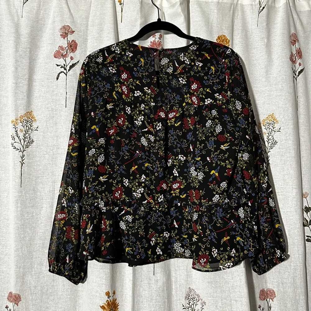 Madewell Finch Floral Ruffle Shirt Birds Black Ch… - image 4