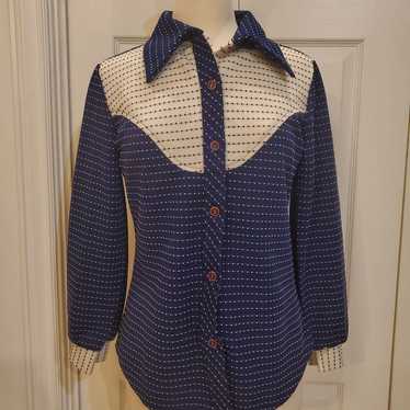 Swiss Dot Vintage Navy & White Sz M/L - image 1