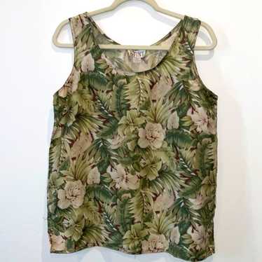 Vintage Stunt Silk Palm Floral Beachy Island Tank 