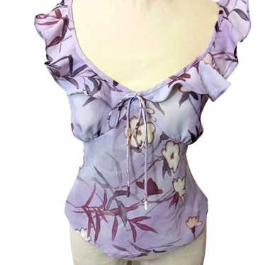 VNT Summer Top Sz M Ruffled Bamboo Floral Pastel … - image 1