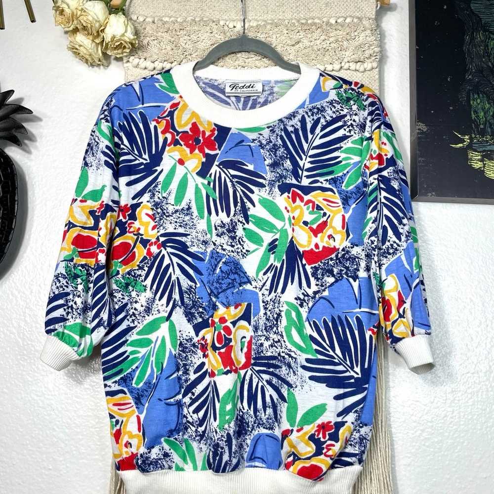 Vintage TEDDI of California Tropical Floral Blous… - image 1