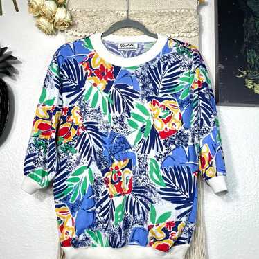 Vintage TEDDI of California Tropical Floral Blous… - image 1