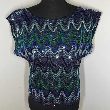 Vintage Lerner Sequins Glam Disco Boxy 80s Top Wom