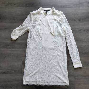 BCBG MaxAzria Lunah White Lace/Silk Long Sleeve Sh