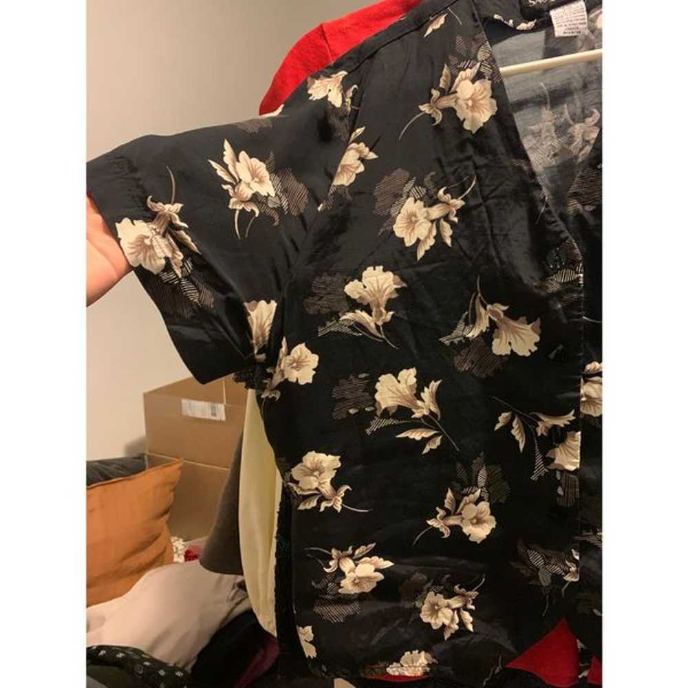 Vintage Sag Harbor Black Floral Blouse with Tied … - image 1