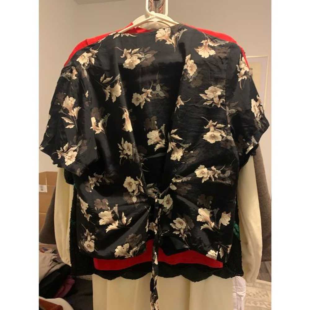 Vintage Sag Harbor Black Floral Blouse with Tied … - image 3