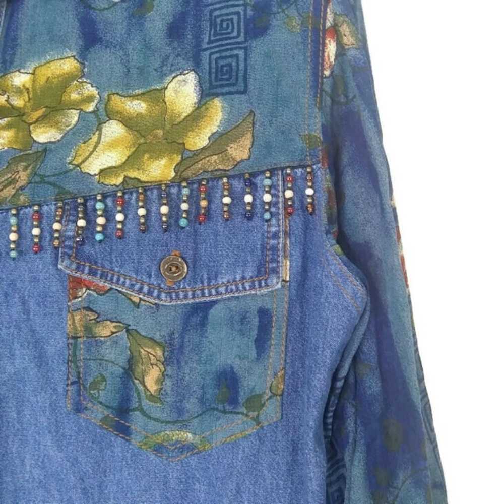 1970's Floral Fringed Beaded Denim Shirt - image 3