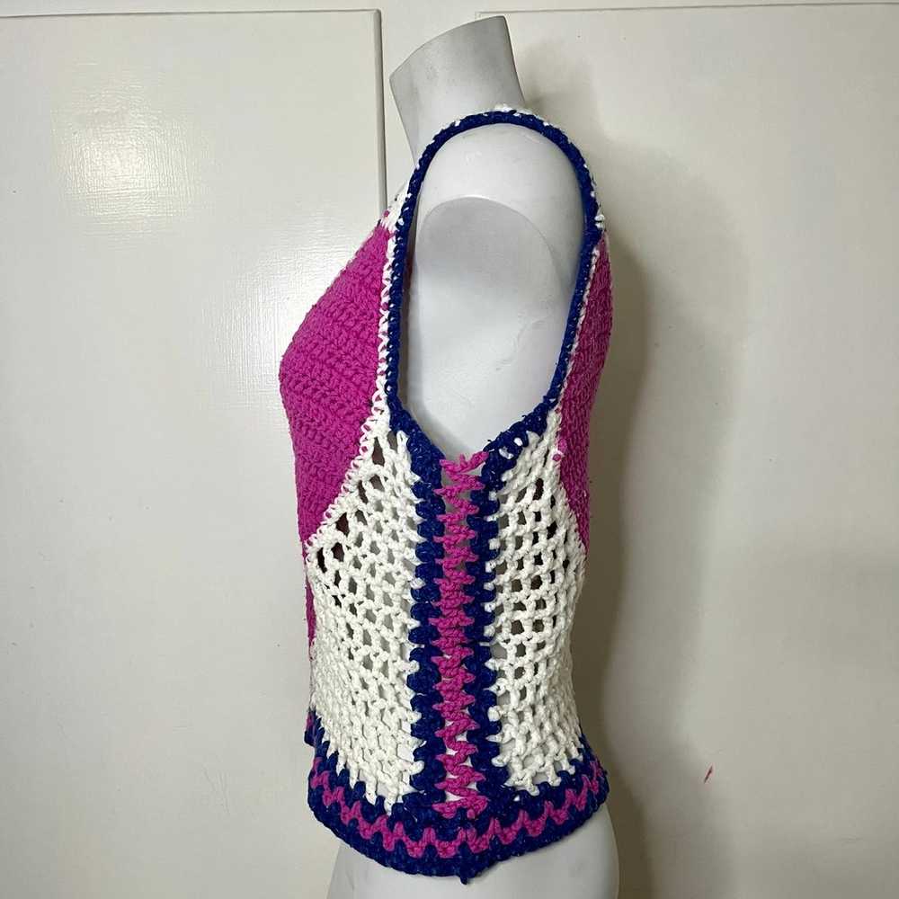 Vintage 70s Crochet Hand Knit Pink and Blue Heart… - image 3