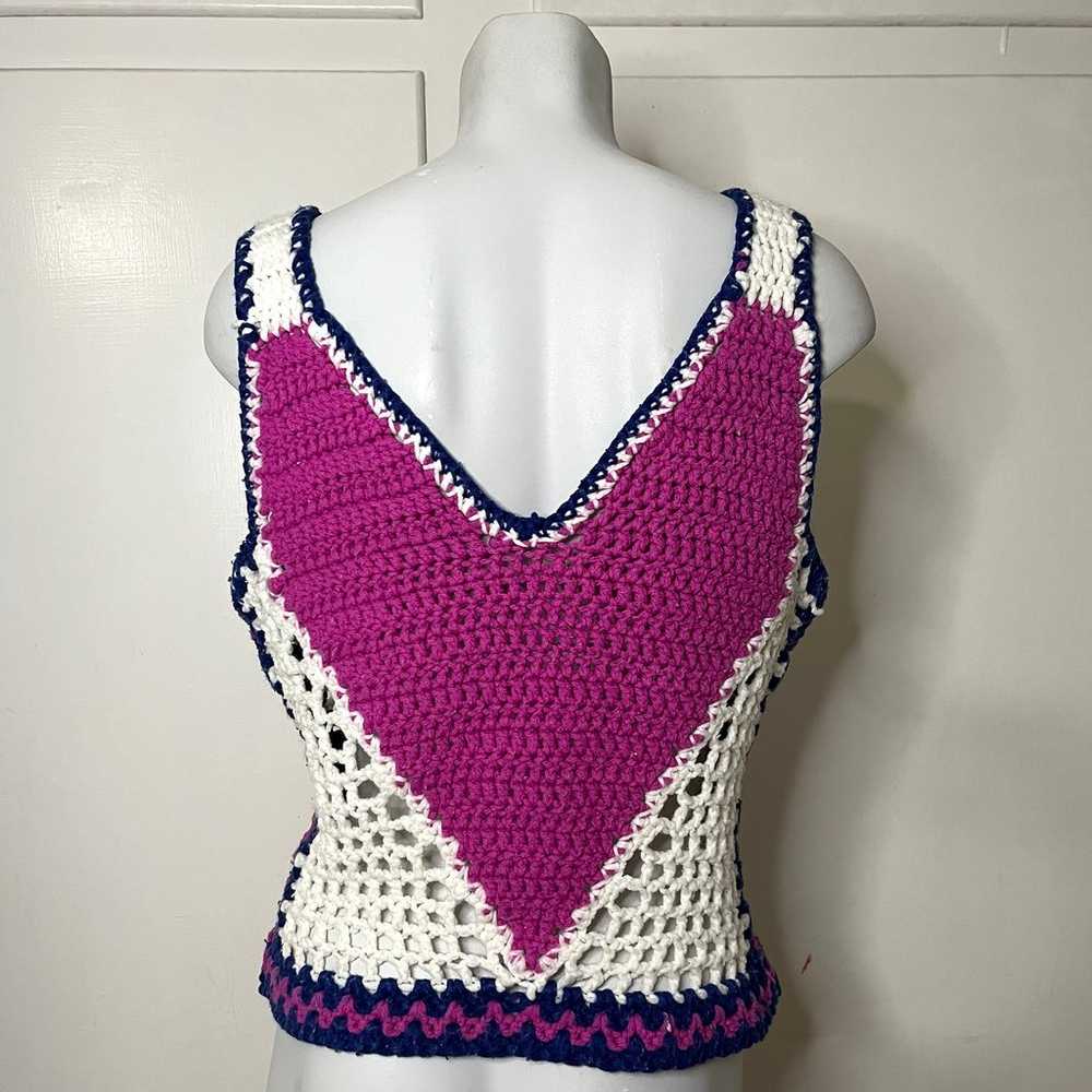 Vintage 70s Crochet Hand Knit Pink and Blue Heart… - image 4