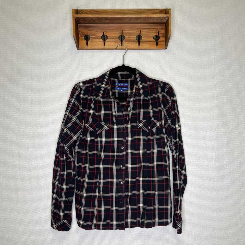 Pendleton | Black Plaid Button Up Top Medium - image 2