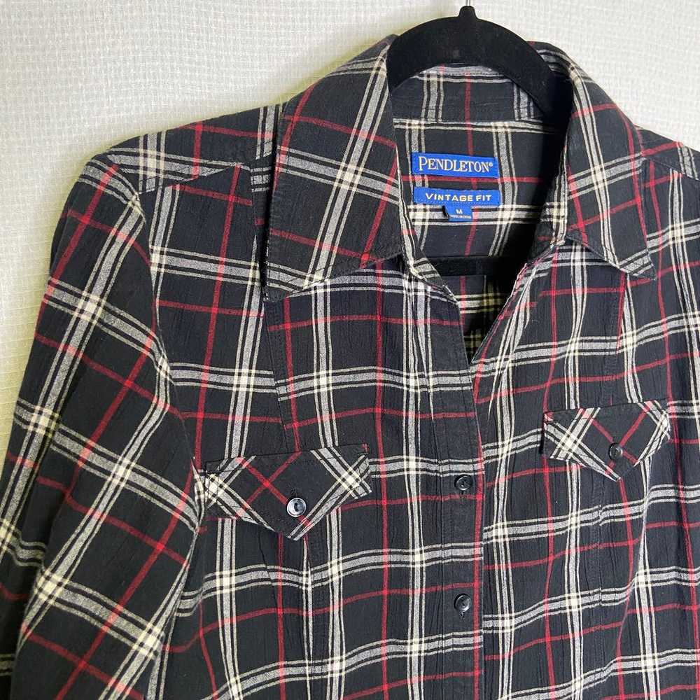 Pendleton | Black Plaid Button Up Top Medium - image 3