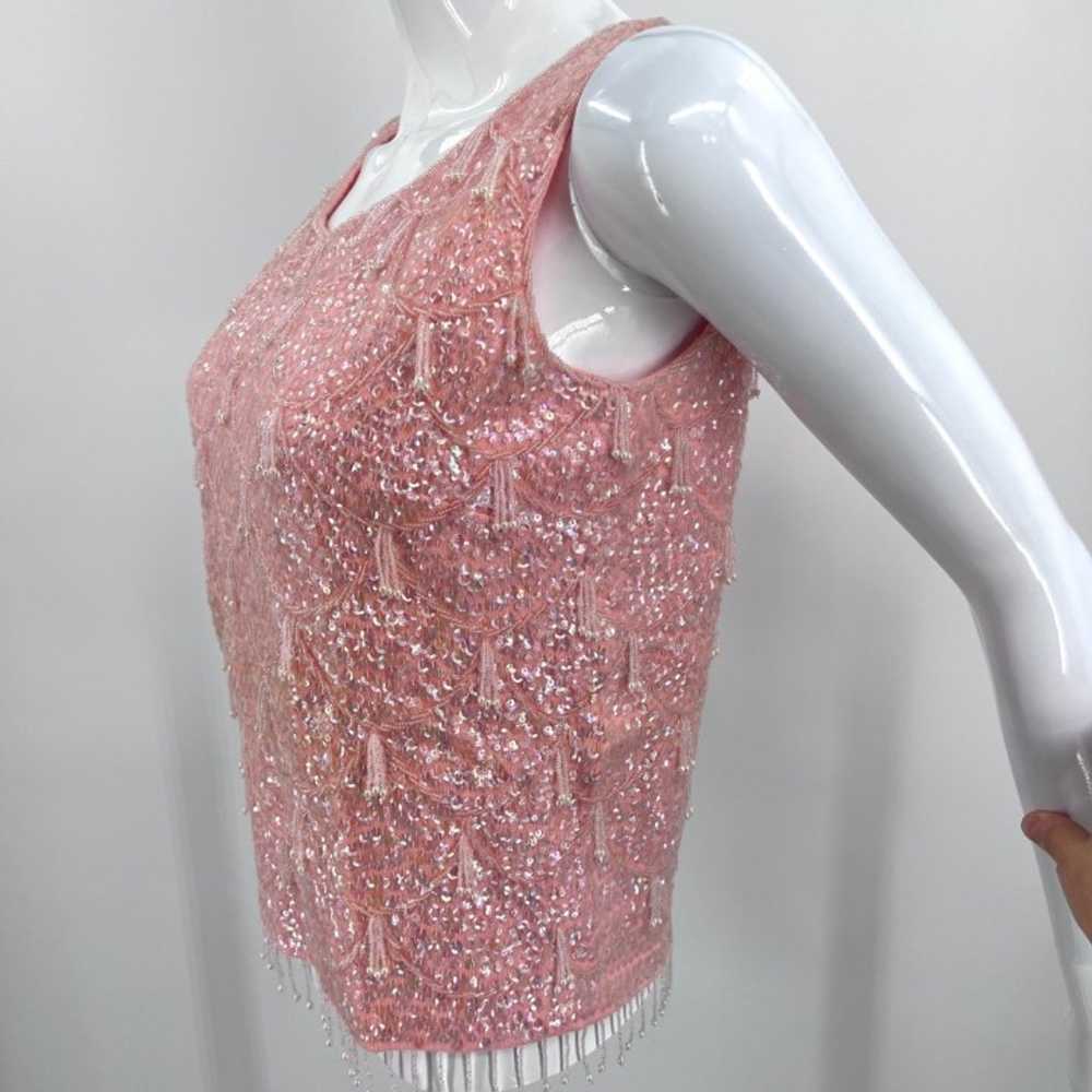 Vintage Rockabilly 50s 60s Beaded Sequin Wool Kni… - image 3