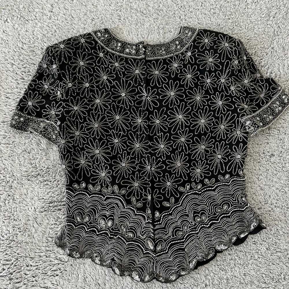 Papell  Boutique Evening Black Silk Beaded Top - image 3