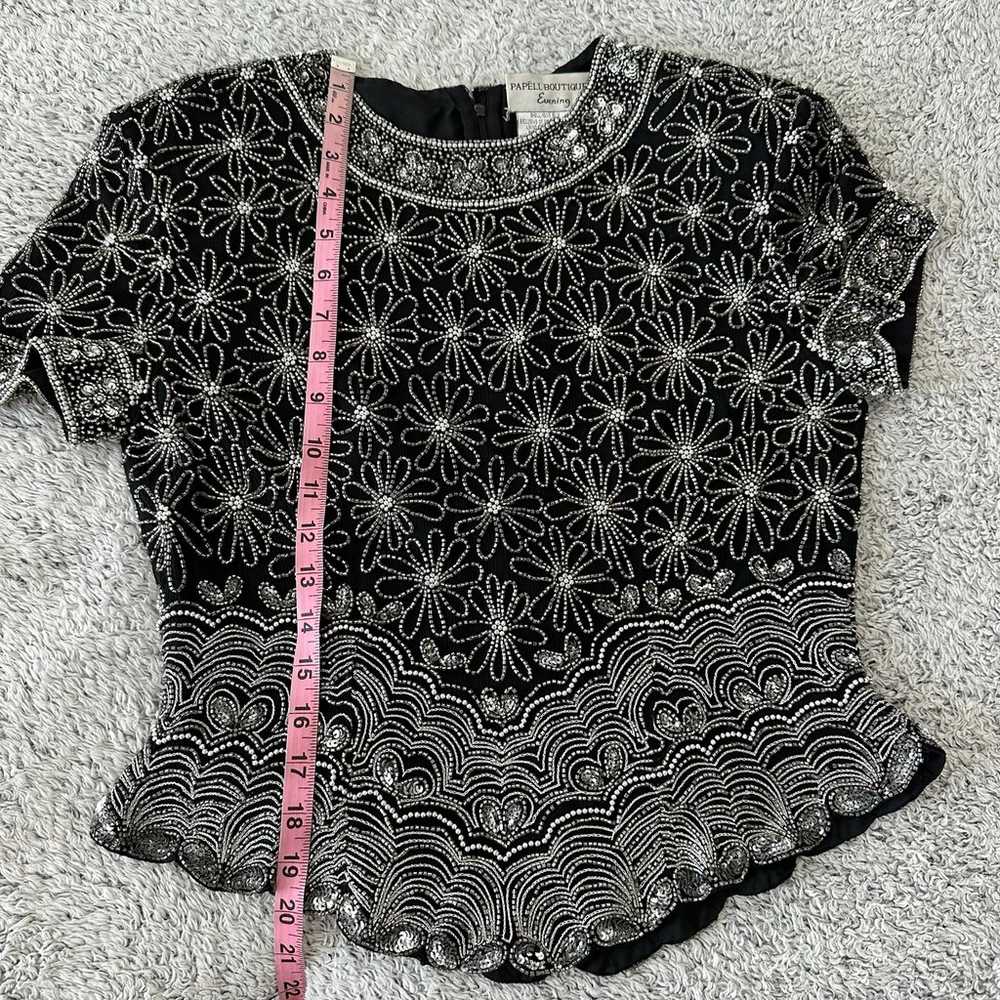 Papell  Boutique Evening Black Silk Beaded Top - image 9