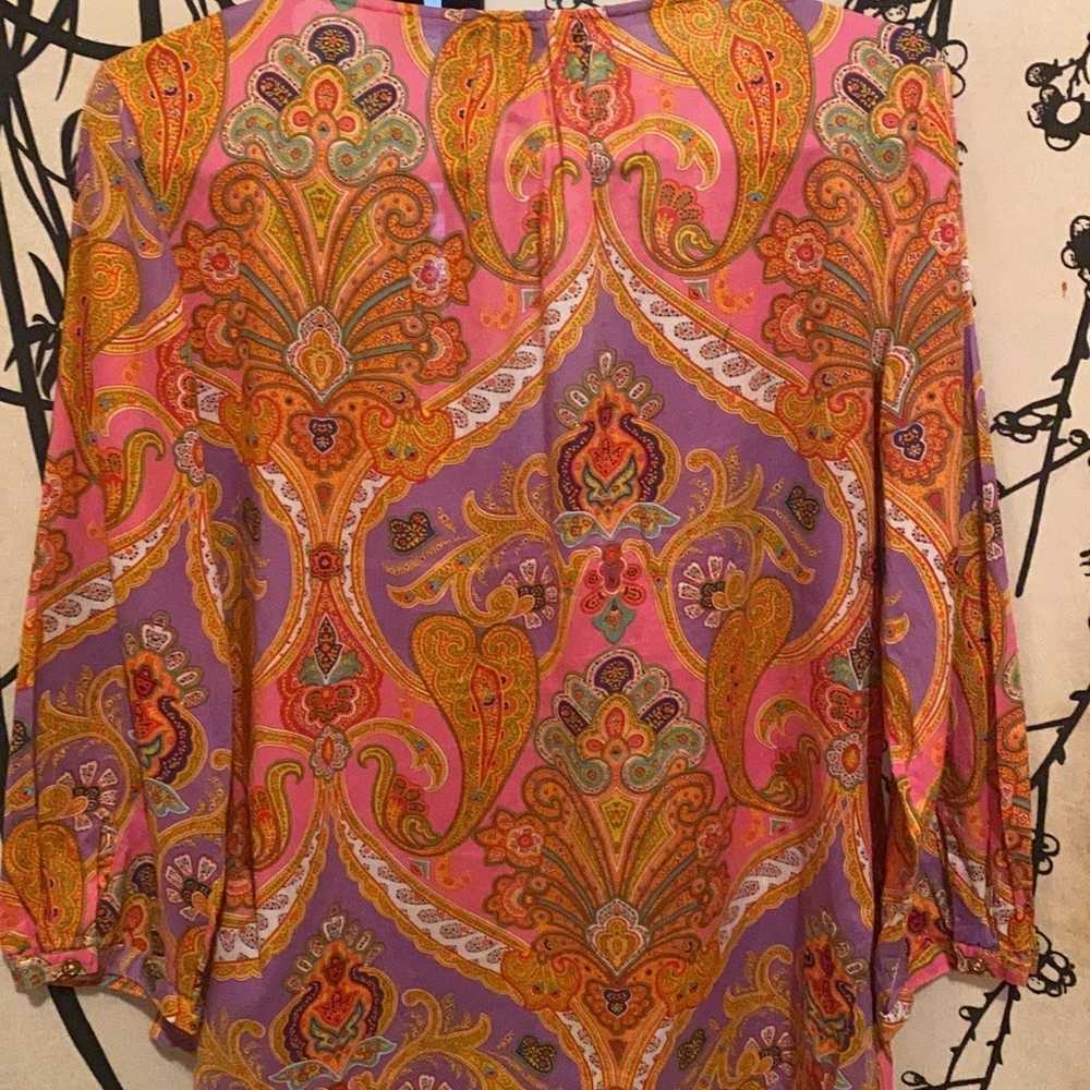 VTG Lauren Ralph Lauren Orange Multicolored Ruffl… - image 12