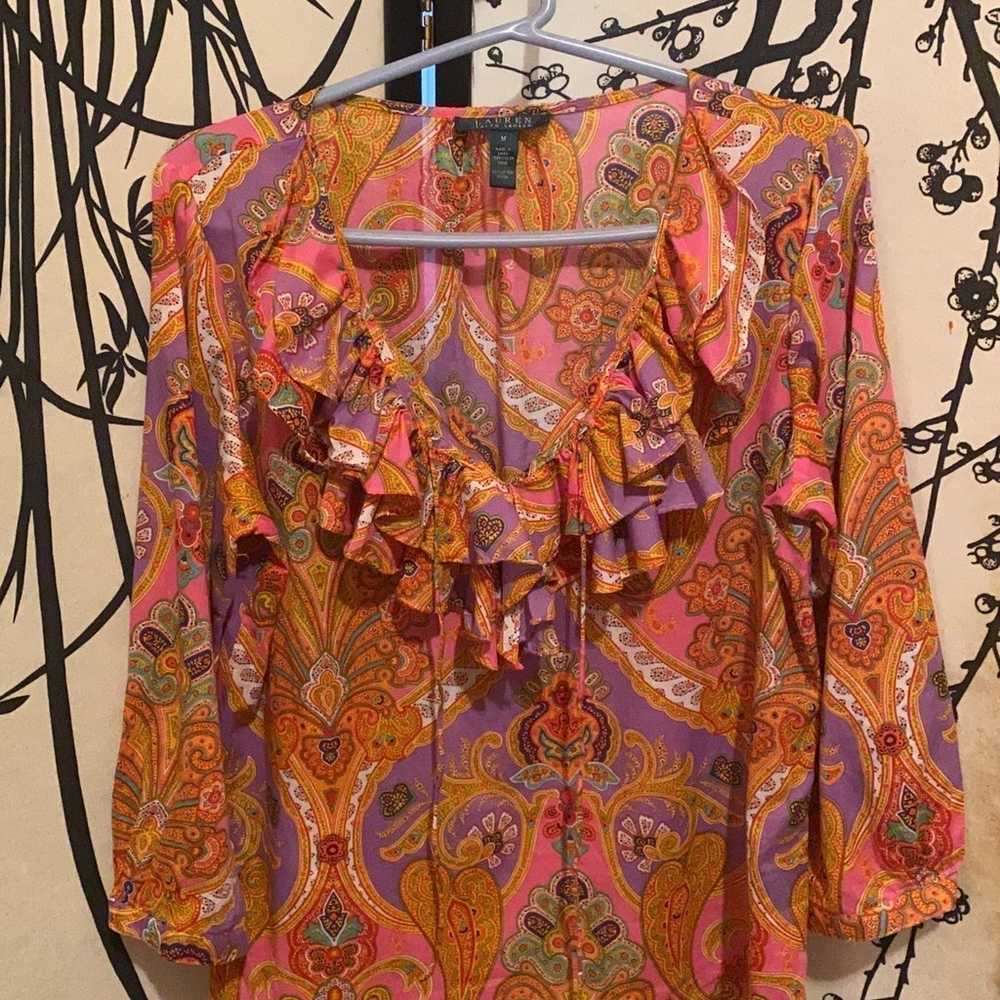 VTG Lauren Ralph Lauren Orange Multicolored Ruffl… - image 1