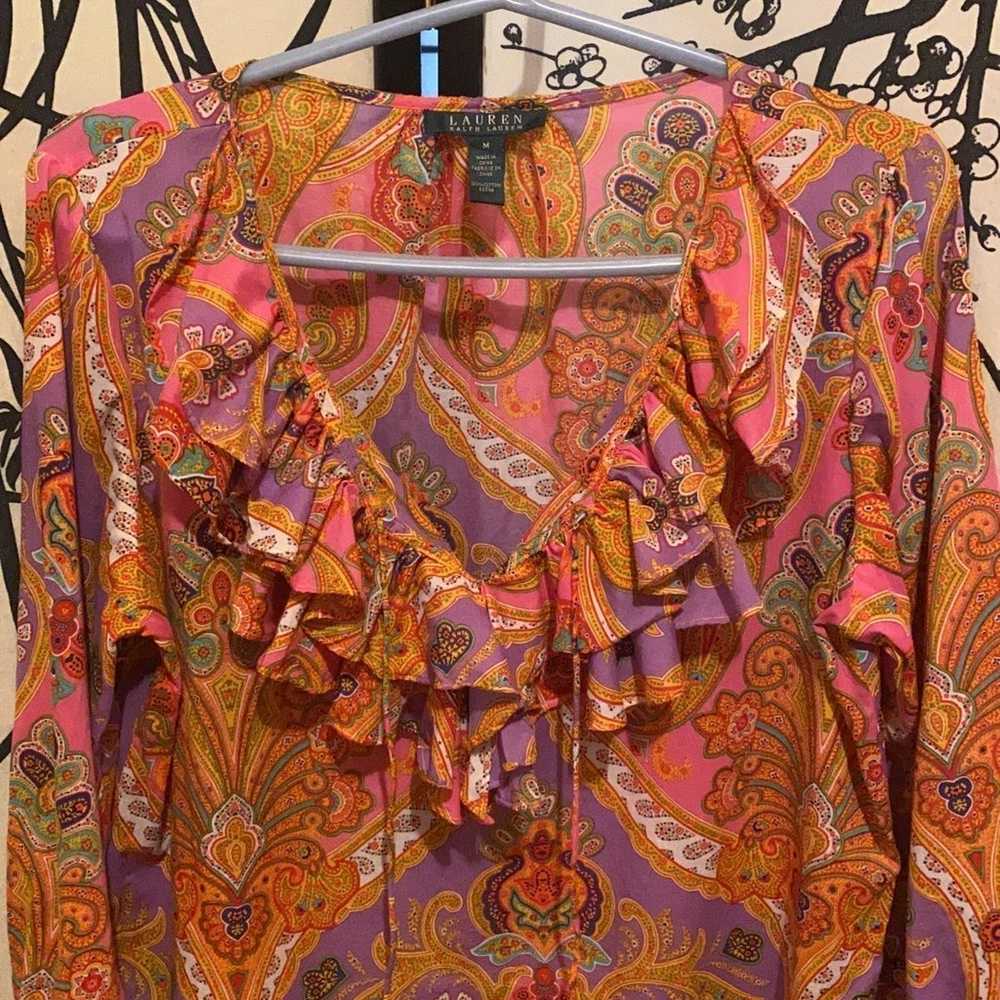 VTG Lauren Ralph Lauren Orange Multicolored Ruffl… - image 2