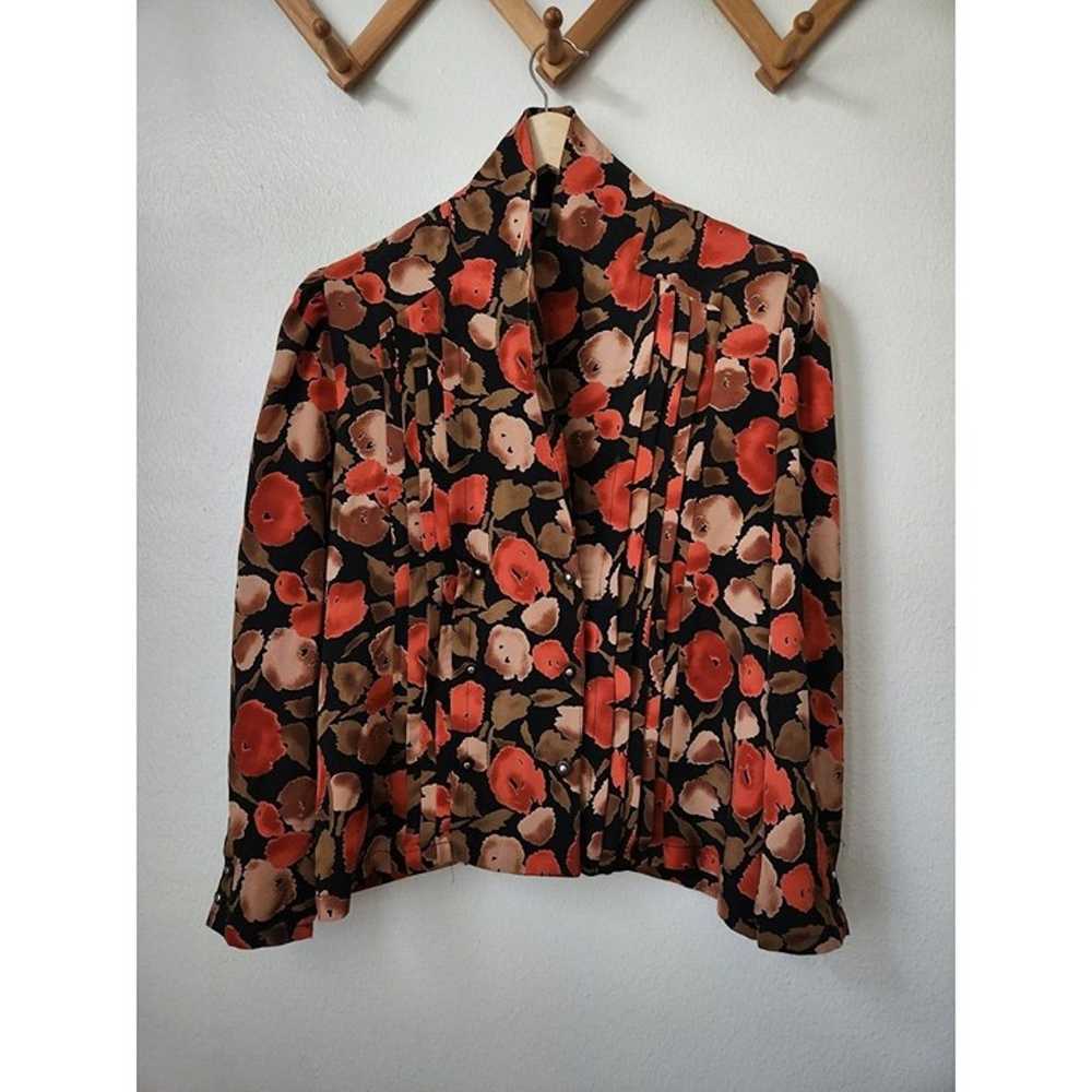 Vintage 80s floral pleat front blouse M moody aut… - image 1