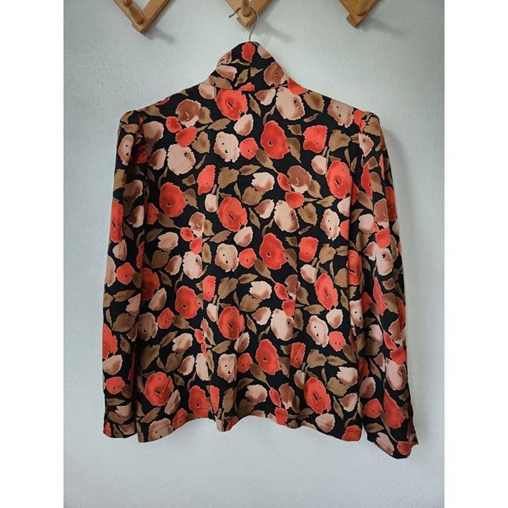 Vintage 80s floral pleat front blouse M moody aut… - image 5