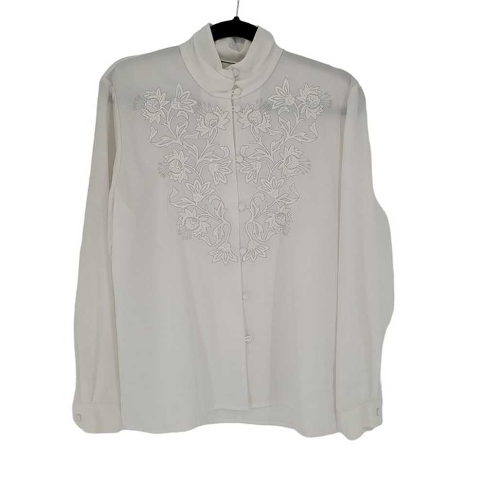 Laura Scott womens 10 Vintage white embroidered h… - image 1