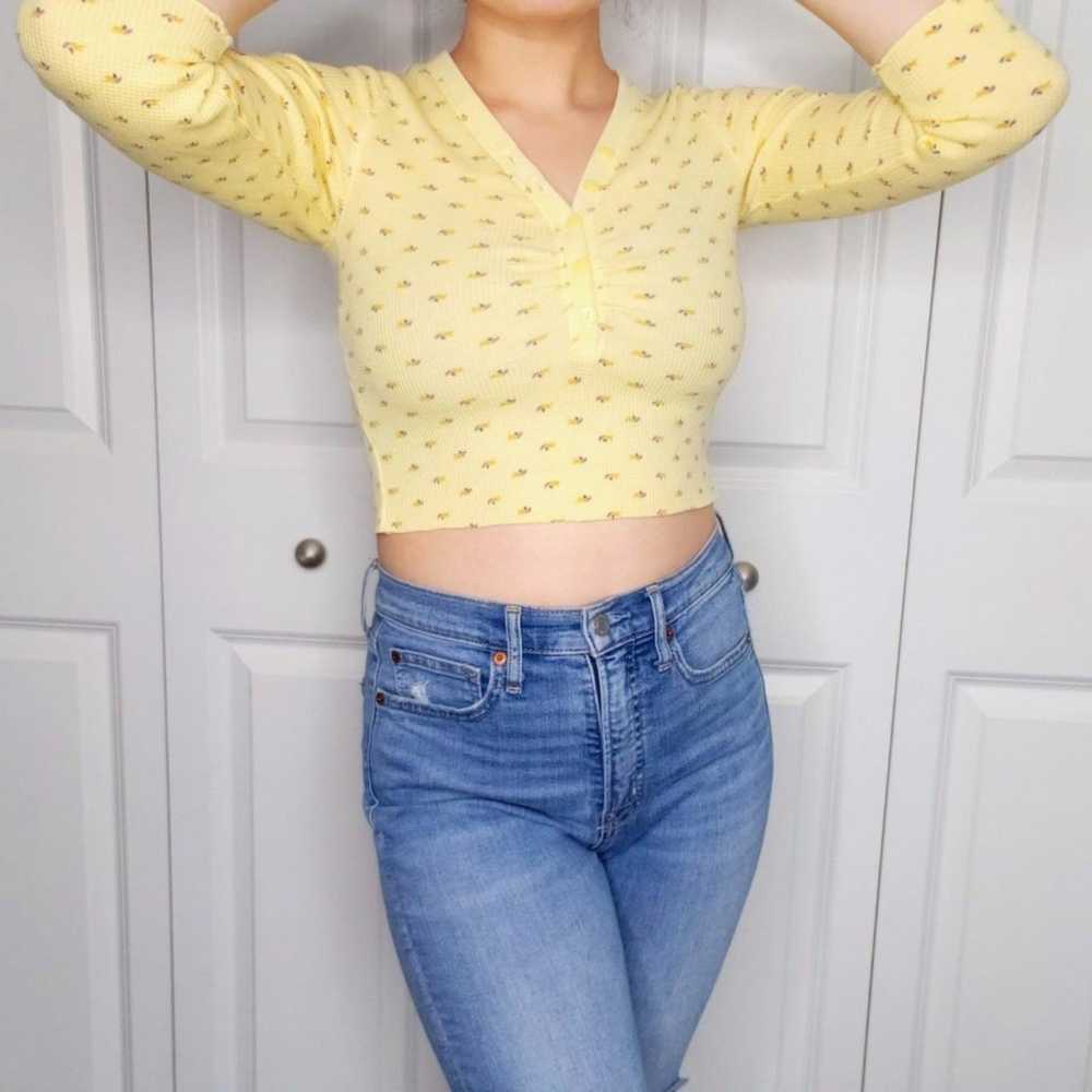 Y2K Pastel Yellow Button Up Crop Top - image 1