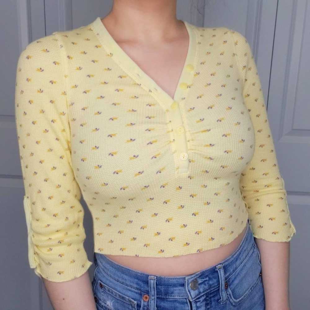 Y2K Pastel Yellow Button Up Crop Top - image 2