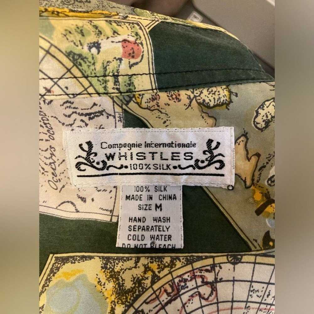 Vintage Whistles Silk World Map Short Sleeve Butt… - image 2