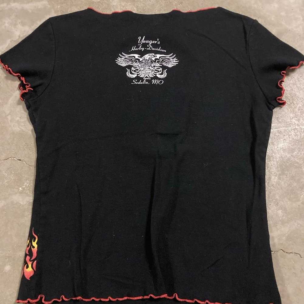 Vintage Harley Davidson T-Shirt Black Top Fire Fl… - image 4