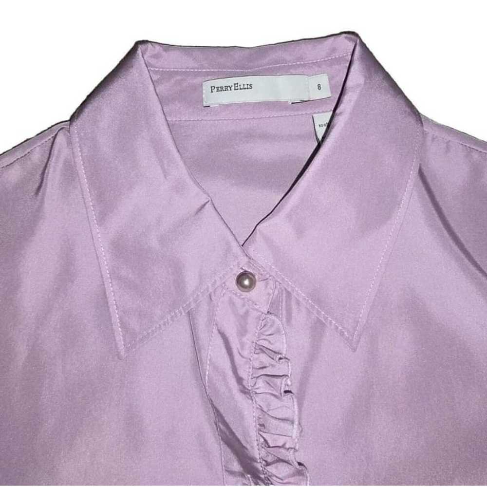 Perry Ellis 100% Silk Purple Lilic Long Sleeve Pe… - image 3