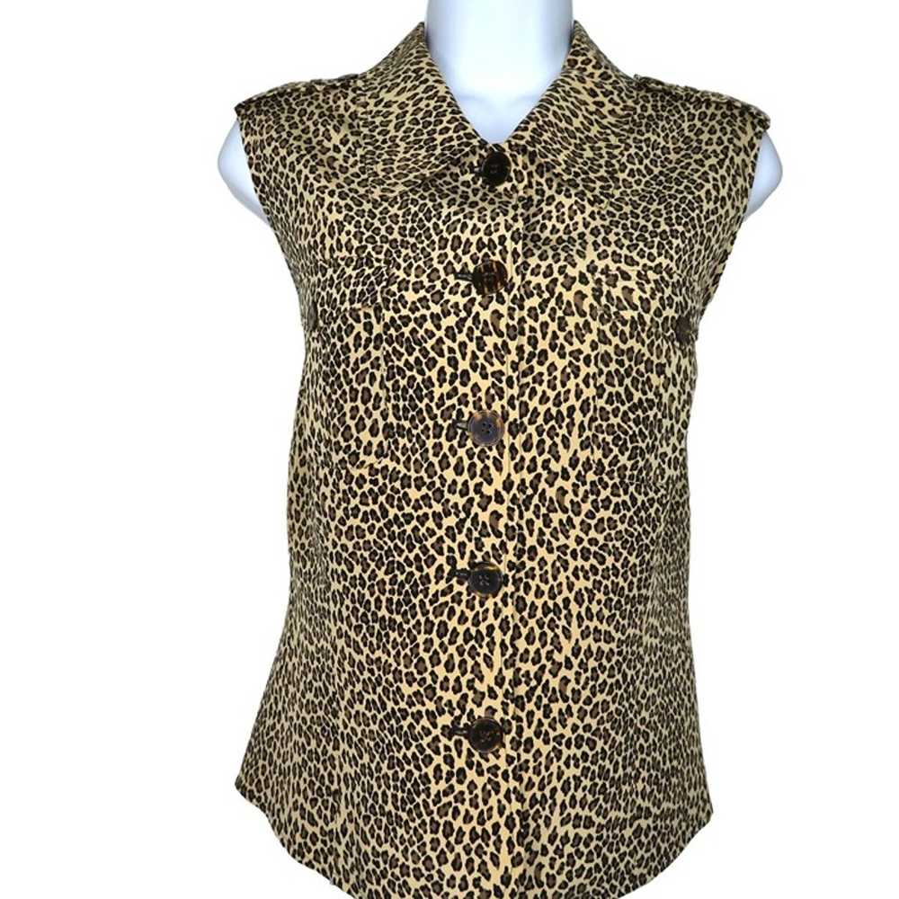 Vintage 90s Ann Klein Silk Blouse M Leopard Print… - image 1