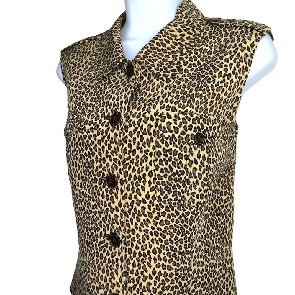 Vintage 90s Ann Klein Silk Blouse M Leopard Print… - image 2