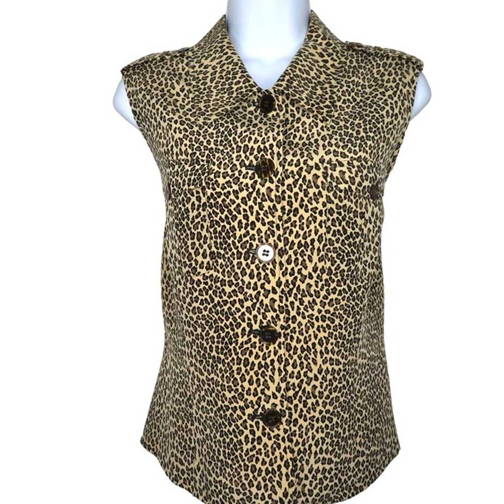 Vintage 90s Ann Klein Silk Blouse M Leopard Print… - image 5