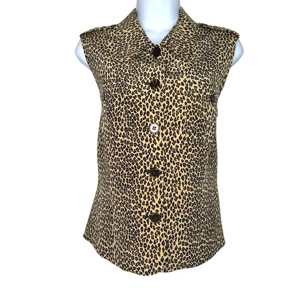 Vintage 90s Ann Klein Silk Blouse M Leopard Print… - image 6