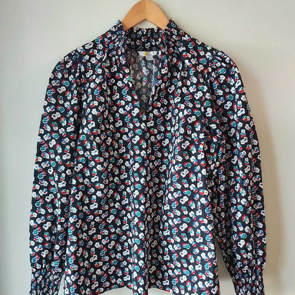 Boden Ellie Black Floral Long Sleeve Smocked Popo… - image 1