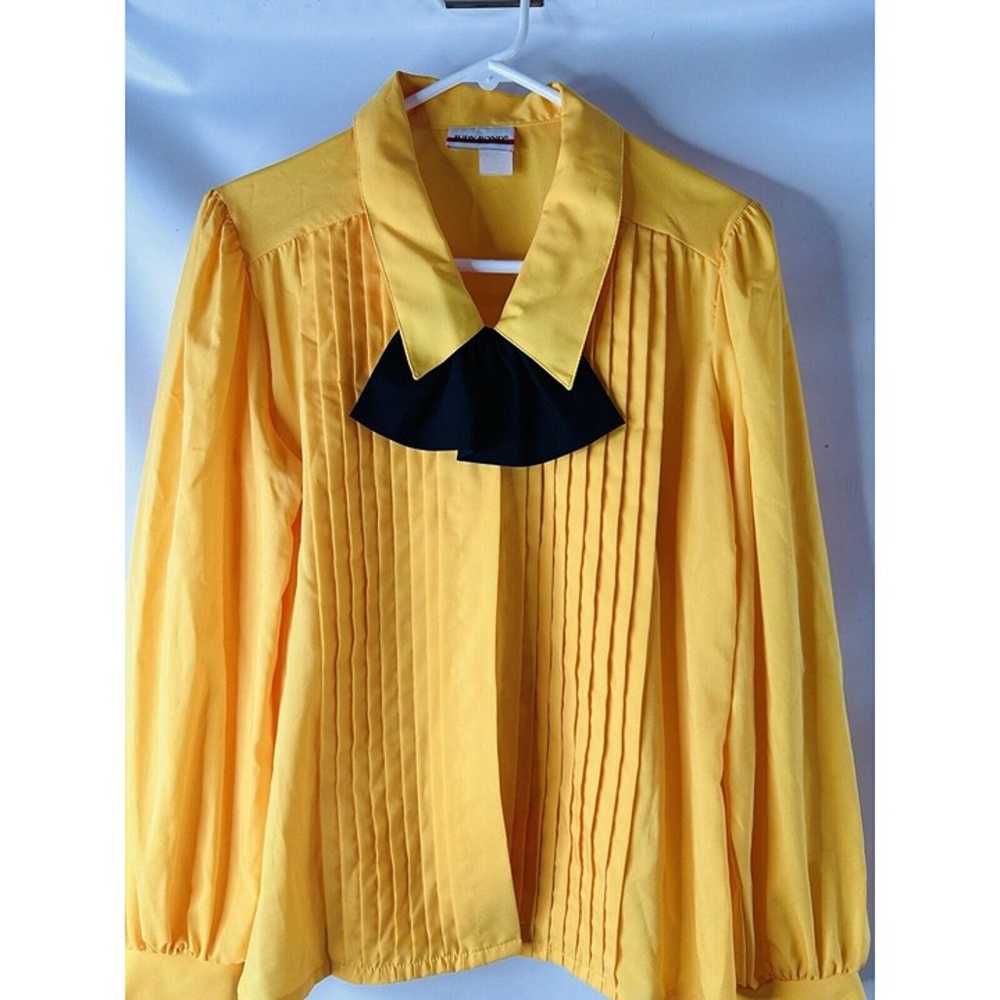 VTG 80s Womens Medium Pleated Pussbow Blouse Butt… - image 5